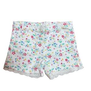 LC Waikiki Baby Girls Floral Shorts White Eyelet Hem Summer Size 4/5Y